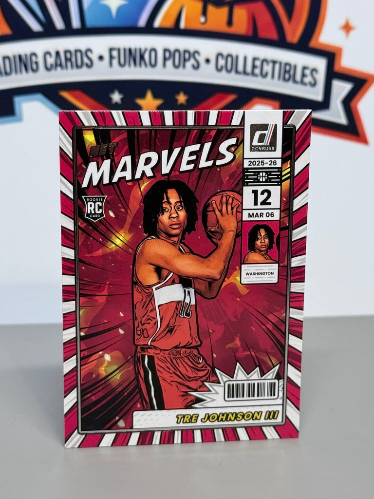 2025-26 Panini Donruss Tre Johnson III Net Marvels Press Proof Inserto de Novato RC #5 - Washington