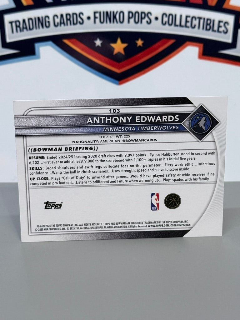 2024-25 Bowman Baloncesto Anthony Edwards Tarjeta Base #103 - Minnesota Timberwolves