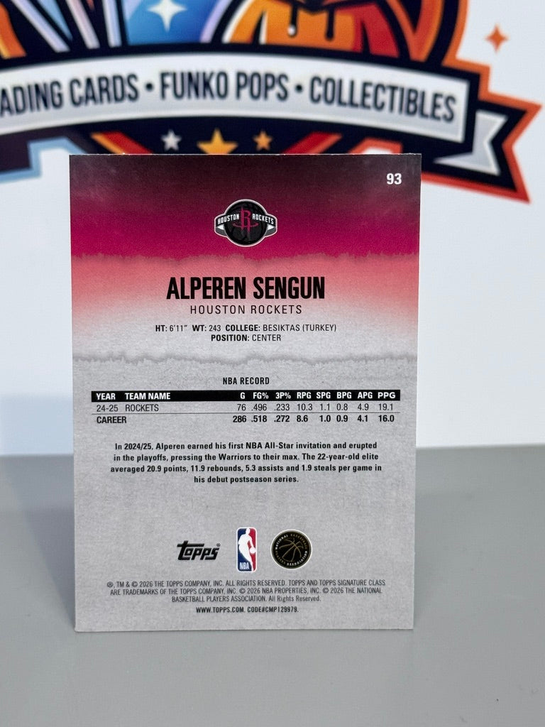 2025-26 Topps Signature Class Alperen Sengun Tarjeta Paralela Roja n.º 93 - Houston Rockets