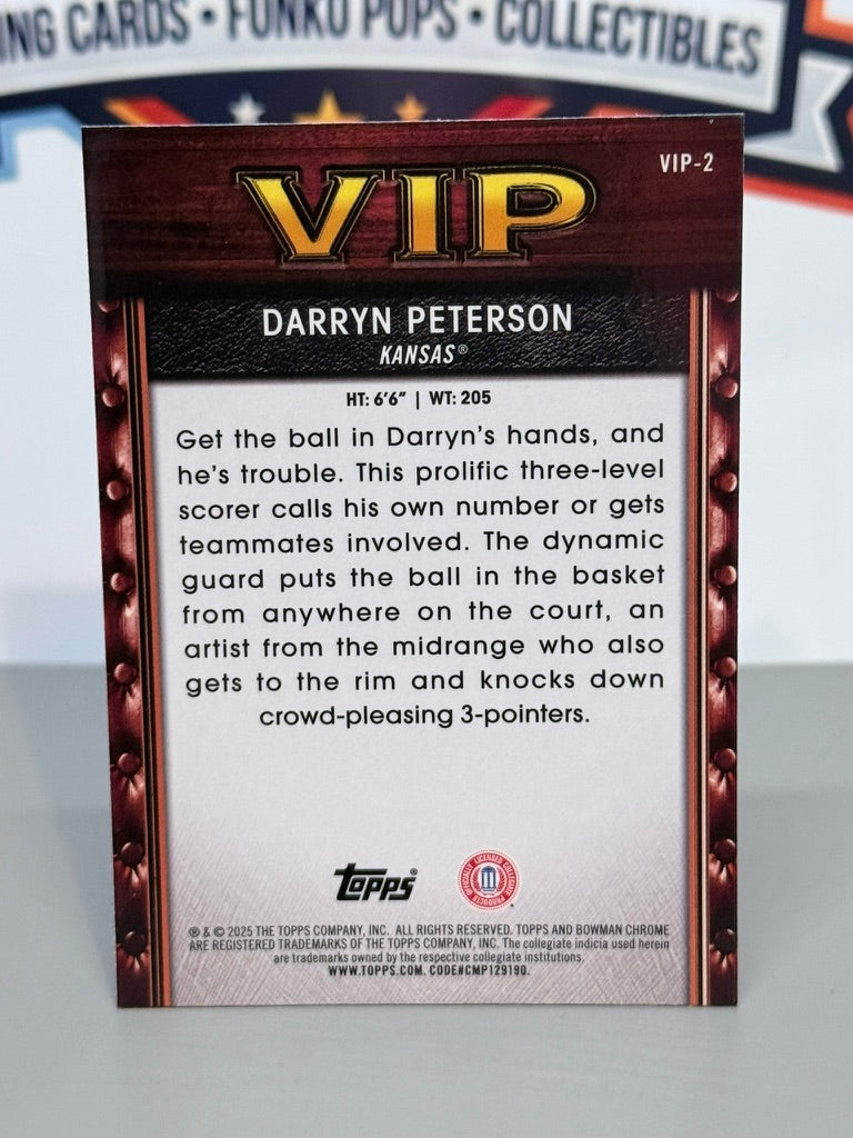 2025-26 Bowman University Chrome Darryn Peterson VIP Insert RC #VIP-2 - Kansas Jayhawks