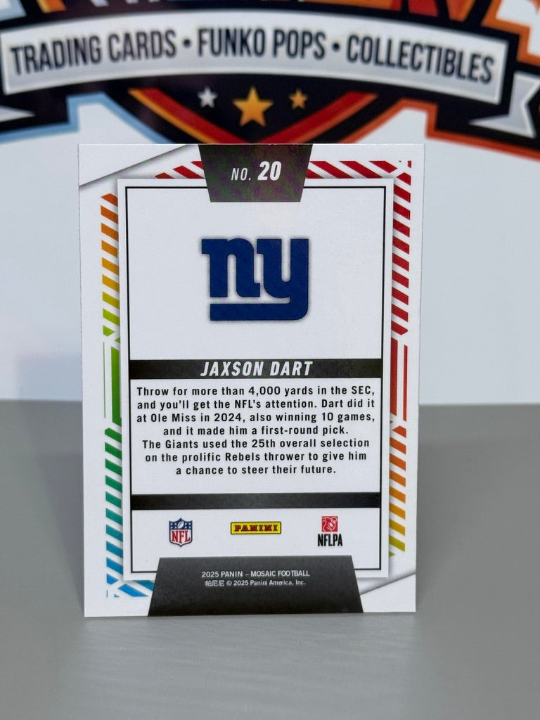 2025 Panini Mosaic Jaxson Dart Men of Mastery Rookie Insert RC #20 - New York Giants