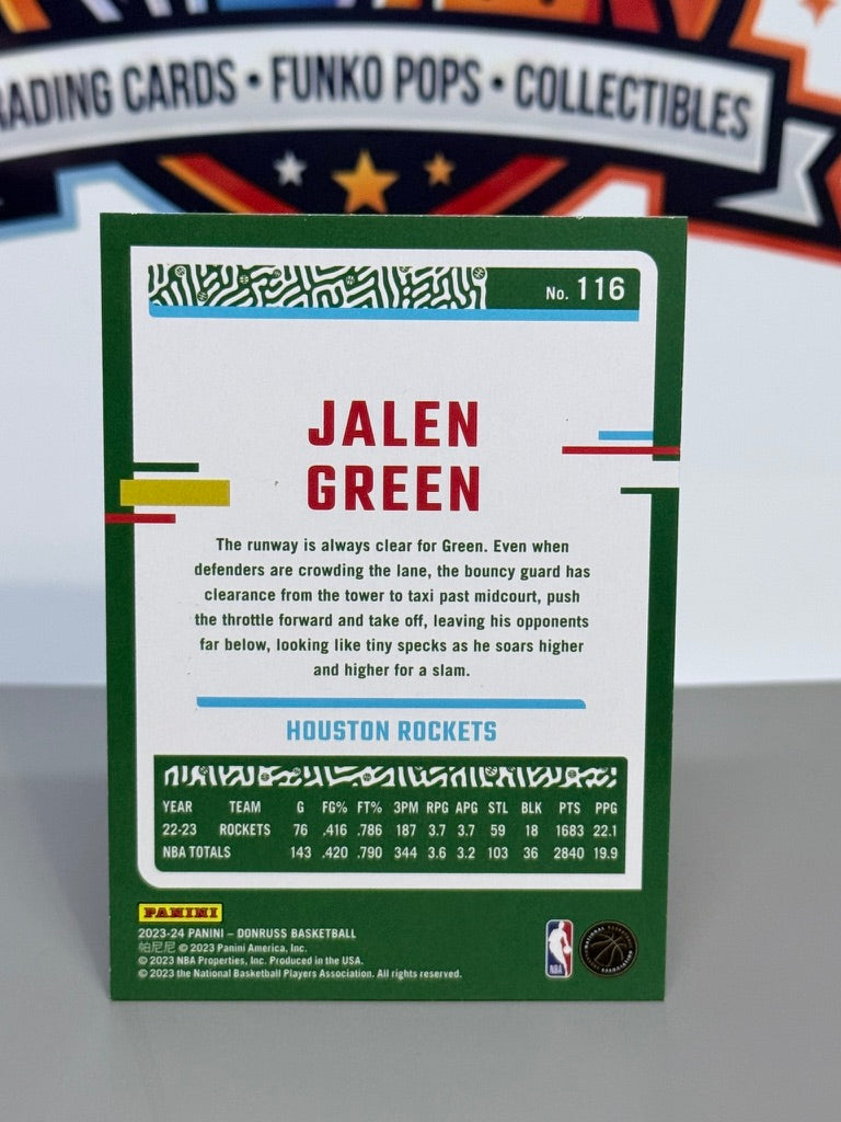 2023-24 Panini Donruss Jalen Green Paralelo Láser Rojo y Verde /175 #116 - Houston Rockets