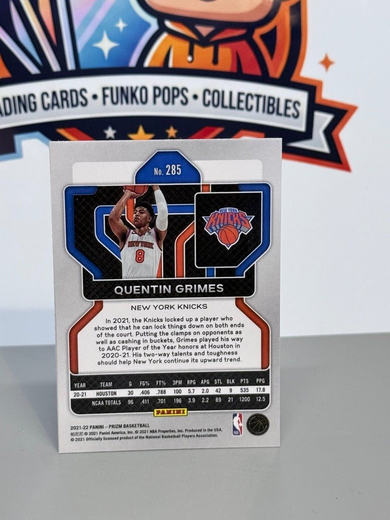 2021-22 Panini Prizm Quentin Grimes Silver Prizm Refractor Rookie Card RC #285 - New York Knicks