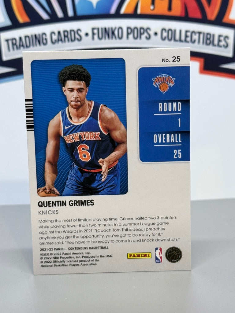 2021-22 Panini Contenders Quentin Grimes 2021 Draft Class Rookie Insert RC #25 - New York Knicks