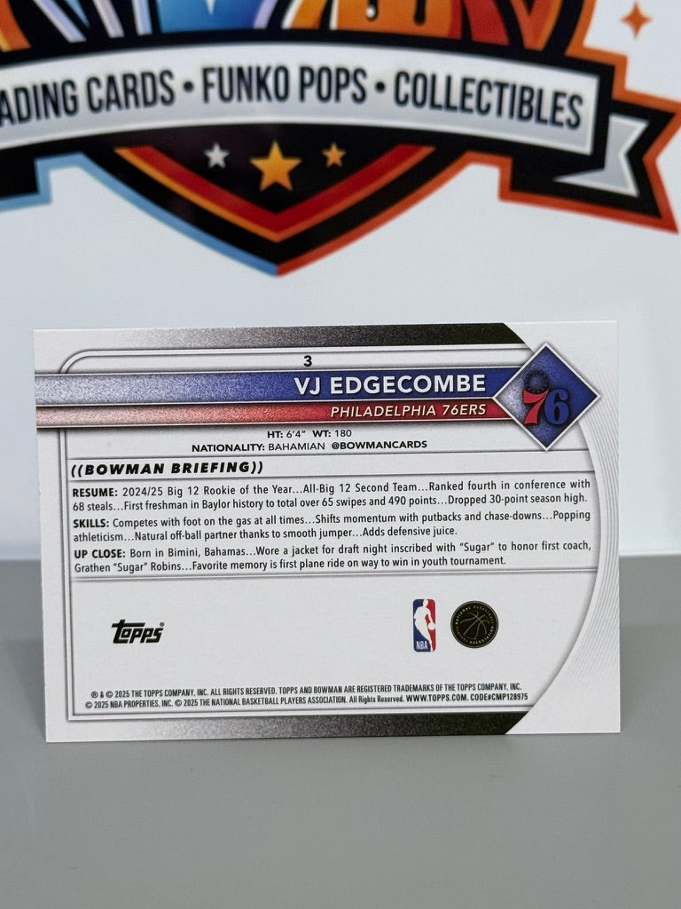 2025-26 Bowman VJ Edgecombe Base Rookie Card #3 - Philadelphia 76ers