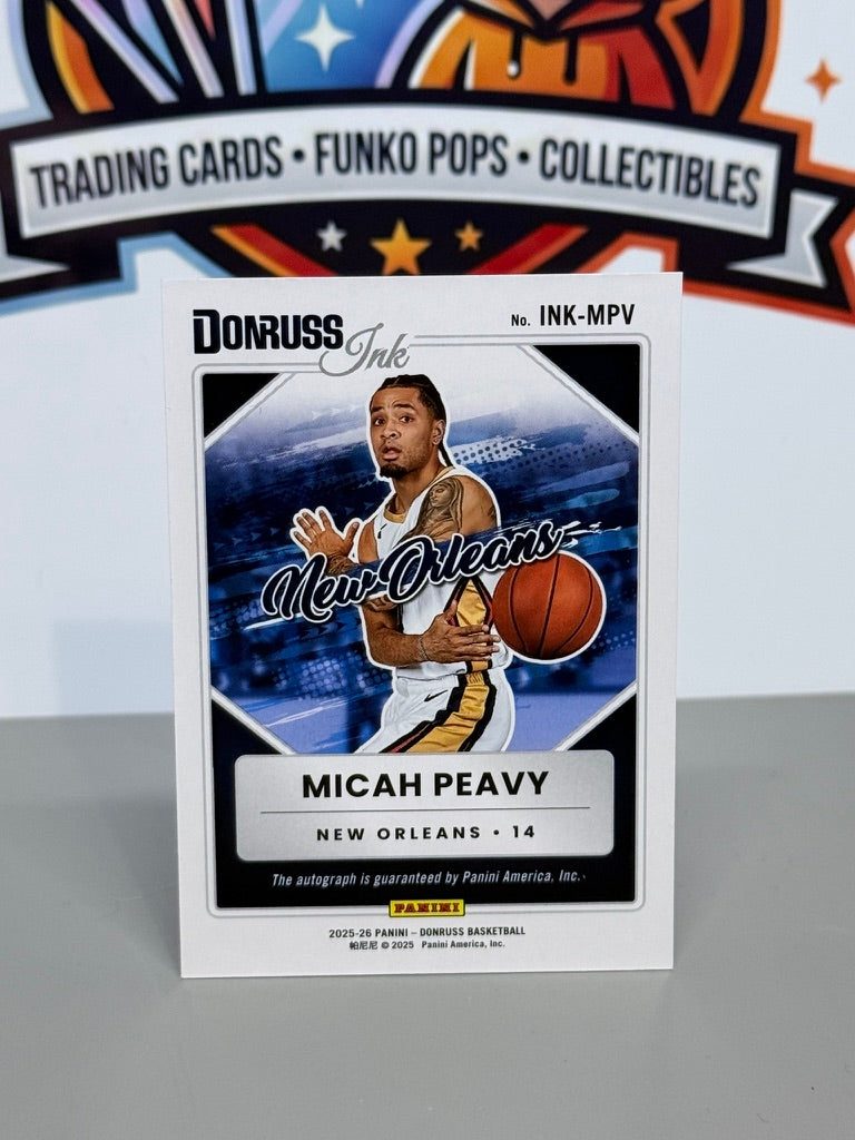 2025-26 Panini Donruss Ink Micah Peavy Tarjeta de autógrafo de novato RC #INK-MPV - New Orleans Pelicans