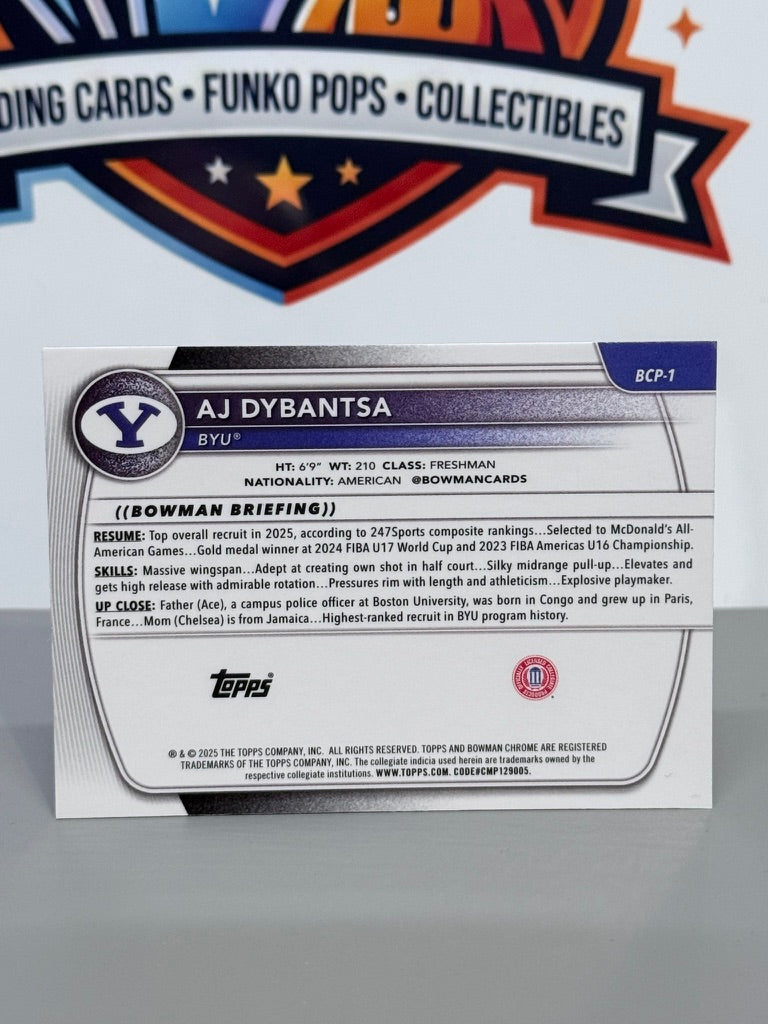 2025-26 Bowman University Chrome AJ Dybantsa 1st Bowman Parallel #BCP-1 - BYU Cougars