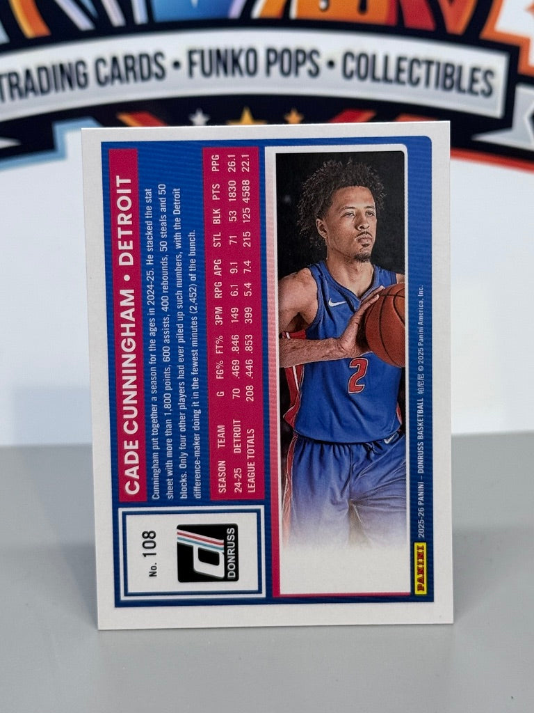 2025-26 Panini Donruss Cade Cunningham Tarjeta Base #108 - Detroit Pistons