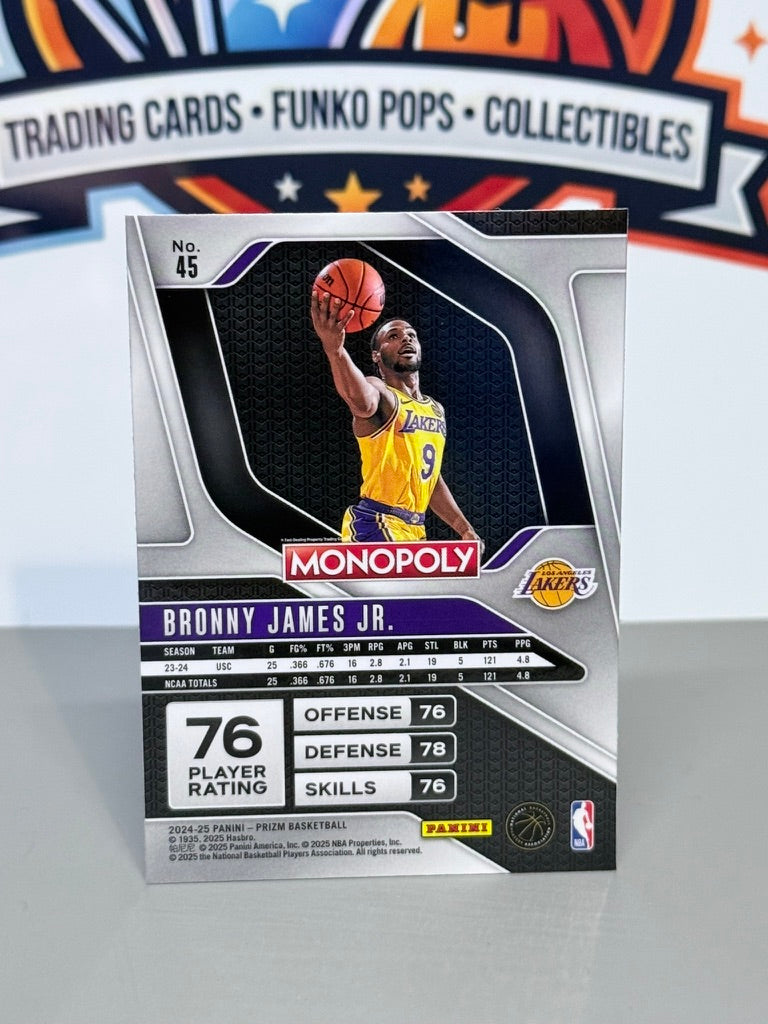 2024-25 Panini Prizm Monopoly Bronny James Jr. Tarjeta de novato RC #45 - Los Angeles Lakers