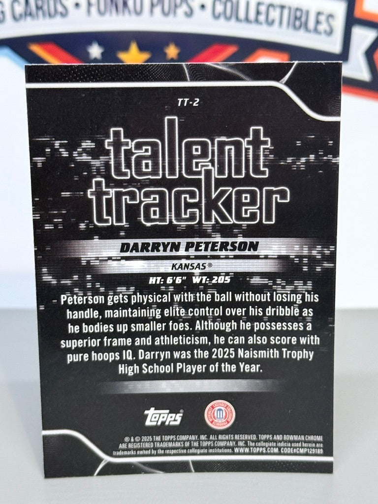 2025-26 Bowman University Chrome Darryn Peterson Talent Tracker Insert RC #TT-2 - Kansas Jayhawks