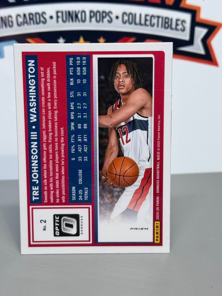 2025-26 Panini Donruss Optic Tre Johnson III Silver Prizm Rated Rookie RC #2 - Washington