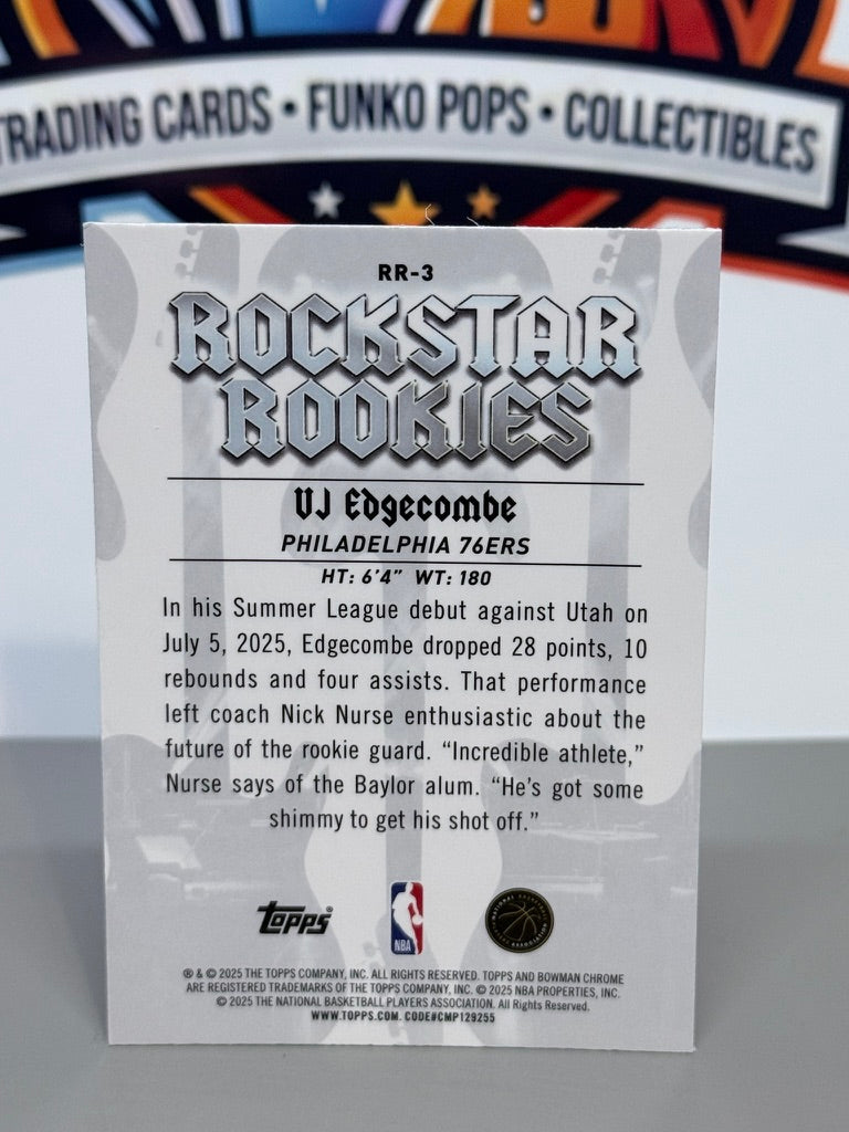 2025-26 Bowman Chrome VJ Edgecombe Rockstar Rookies Insert RC #RR-3 - Philadelphia 76ers