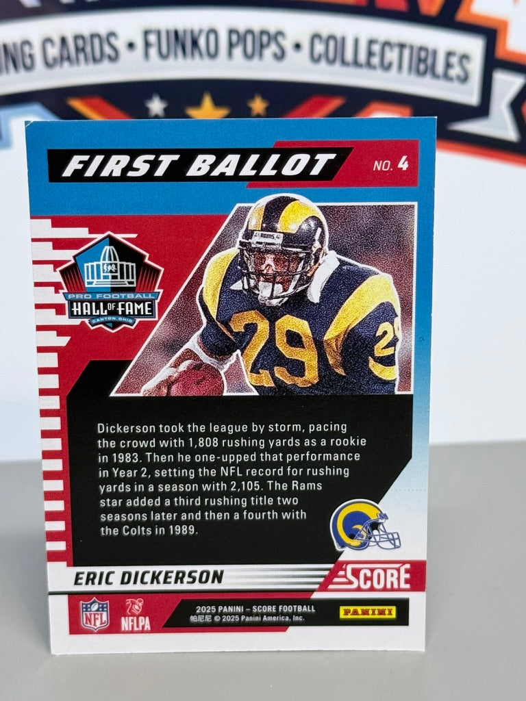 2025 Panini Score Eric Dickerson Inserto Primera Boleta #4 - Los Angeles Rams