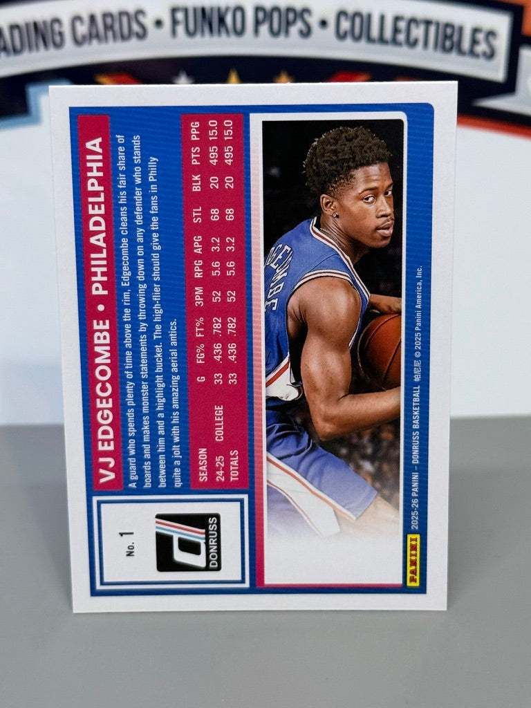 2025-26 Panini Donruss VJ Edgecombe Rated Rookie RC #1 - Philadelphia 76ers
