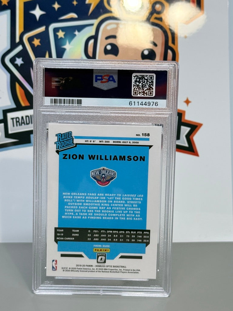 2019-20 Panini Donruss Optic Zion Williamson Rookie con clasificación PSA 9 Mint #158 - New Orleans Pelicans
