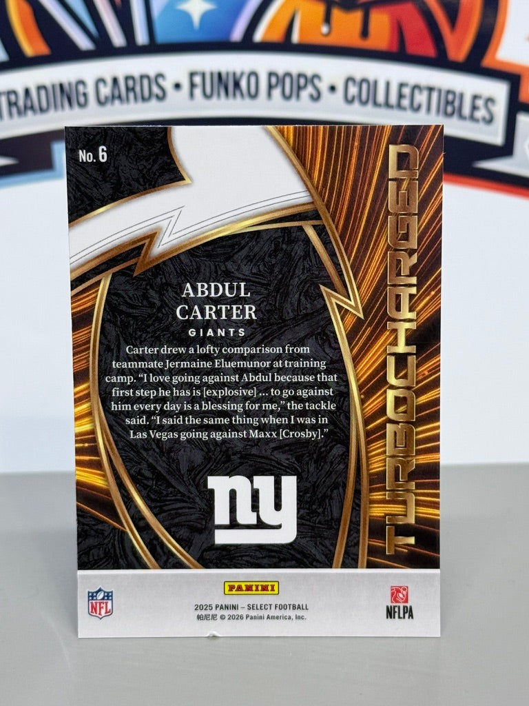 2025 Panini Select Abdul Carter Turbocharged Rookie Insert RC #6 - New York Giants