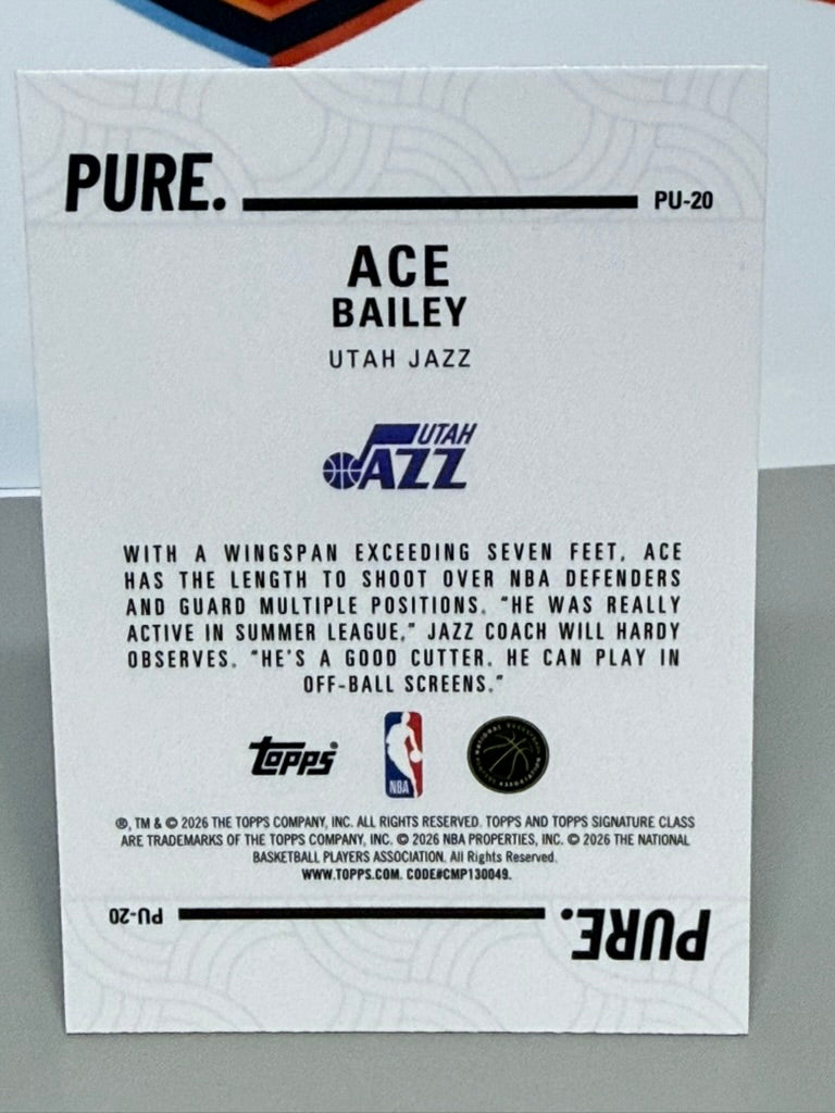 2025-26 Topps Signature Class Ace Bailey Pure Insert RC #PU-20 - Utah Jazz